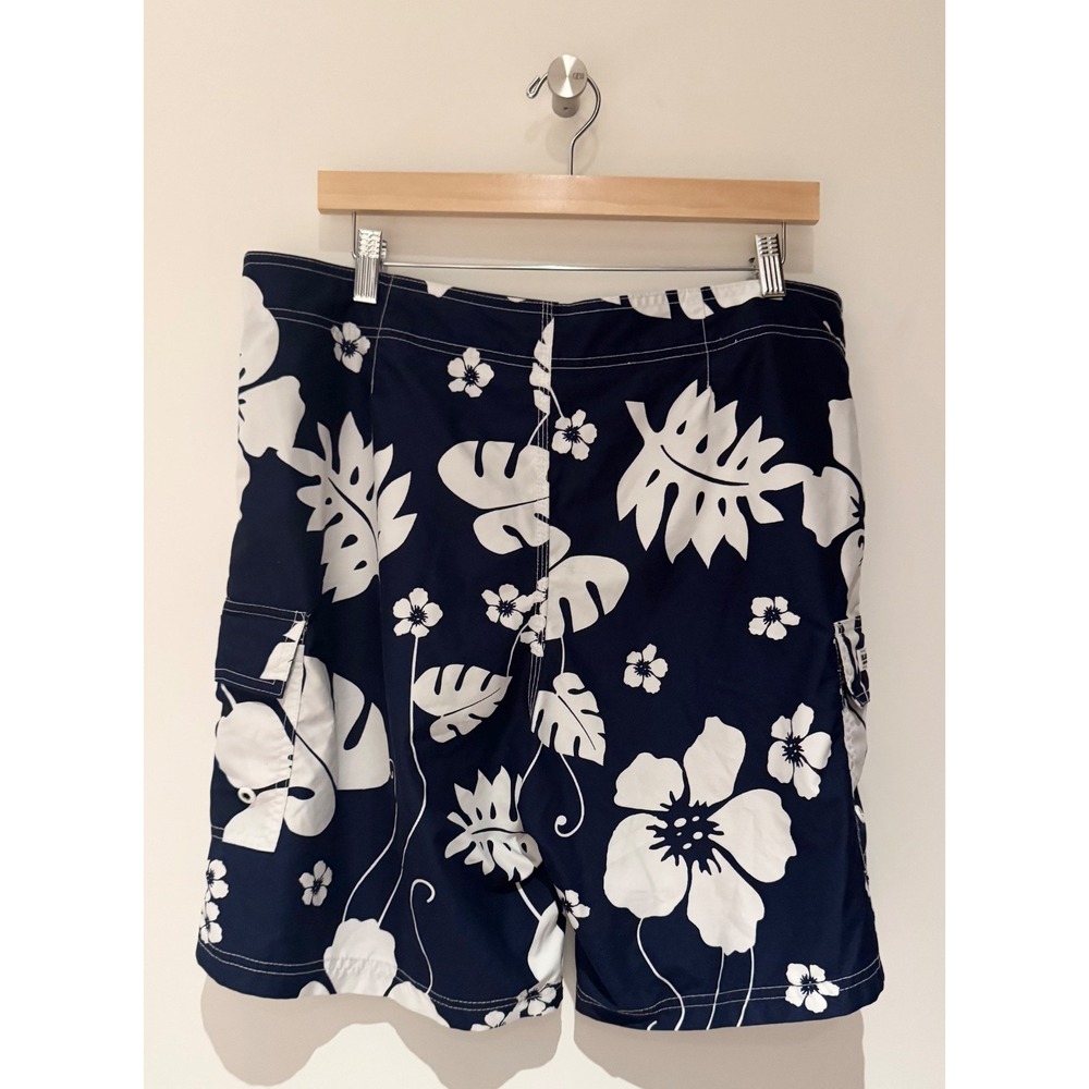 Island Company Men's Lined Swim Trunks Sz L Blue White‎ Floral Hawaii Vacation